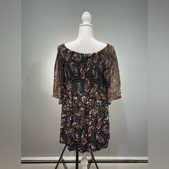 SALE! Multicolor August Silk Paisley Peasant Blouse Size M EUC - Picture 2 of 6